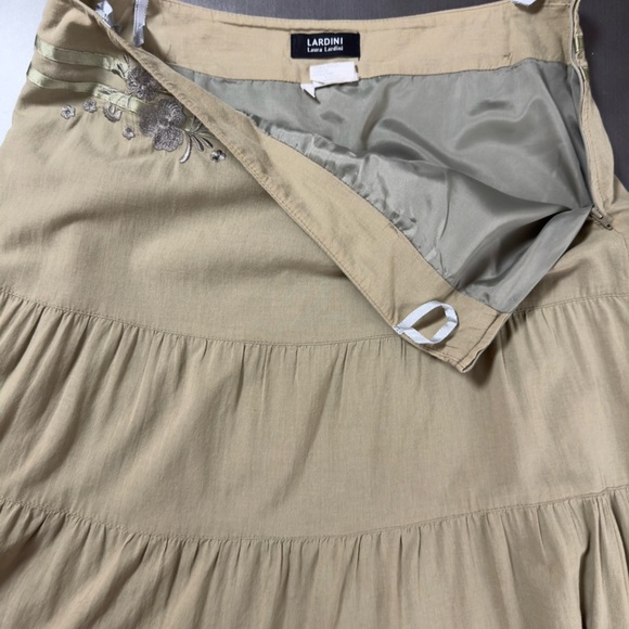 LARDINI Laura Lardini Embroider Olive Green Midi‎ Poplin Tiered Broomstick Skirt - Picture 4 of 9
